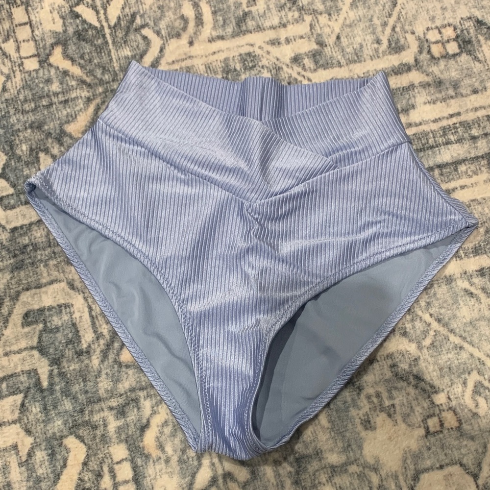 Aerie High-Waisted Blue Ribbed Bikini Bottom